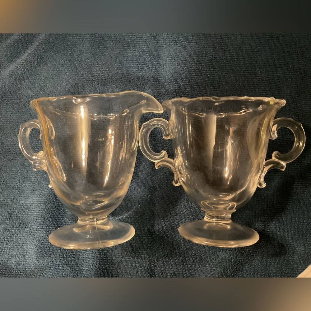 Fostoria Century Pattern Vintage Clear Glass Creamer and Sugar Bowl Set.